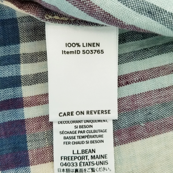L.L. Bean Signature Blue Plaid 100% Linen Short Sleeve Tie Front Boxy Top Medium - Picture 5 of 5